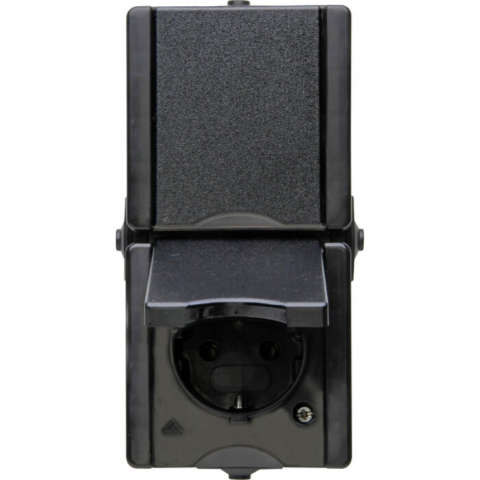 Kopp Kopp stopcontact 2-voudig met randaarde, voorbedraad, met klapdeksel IP44 verticaal - ProAQA zwart -947506003