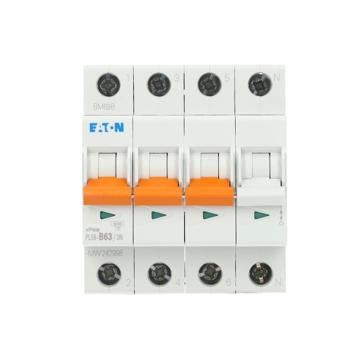 Eaton Eaton installatieautomaat B karakteristiek 63a 4P 3 beveiligd incl nul - 242998