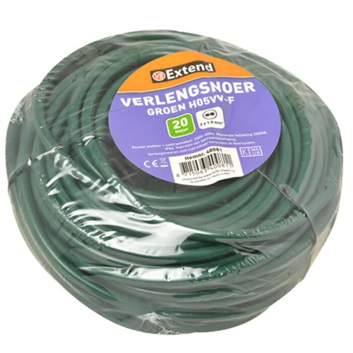 VB Extend VB Extend Verlengsnoer 20 meter 2X1.5MM H05VV-F groen