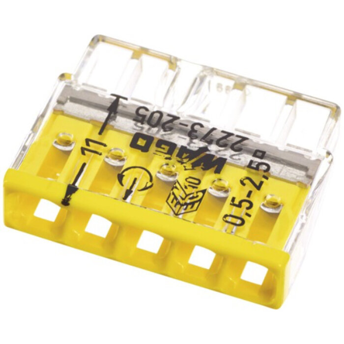 Wago Lasklem 5 polig transparant geel 2273-205 (10 stuks)