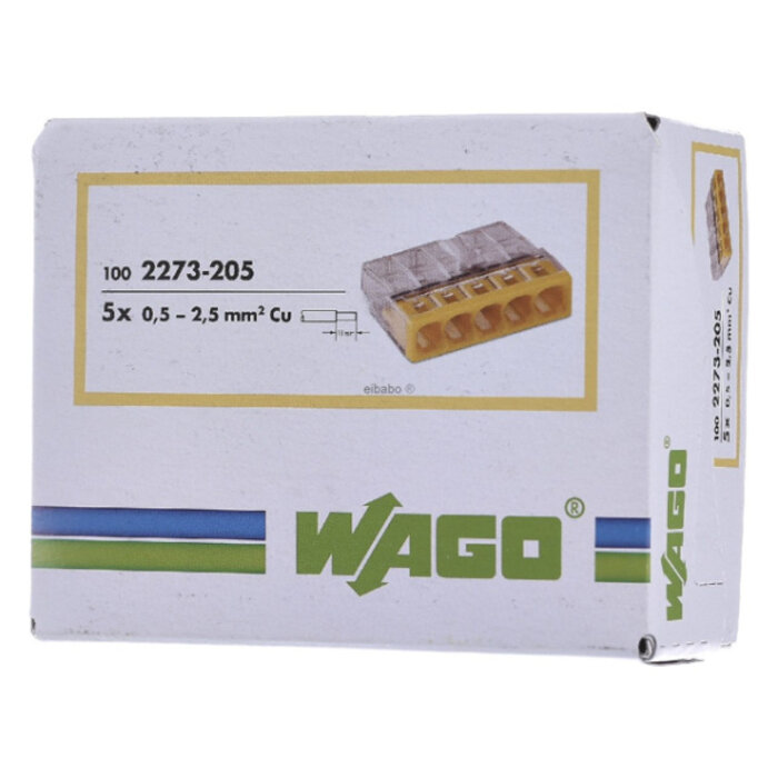 Wago Lasklem 5 polig transparant geel 2273-205 (100 stuks)