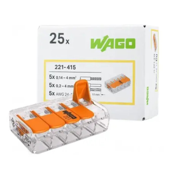 Wago Wago Lasklem 221-415 hevelklem voor 5 draden 25 stuks