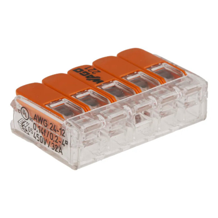 Wago Wago Lasklem 221-415 hevelklem voor 5 draden 25 stuks