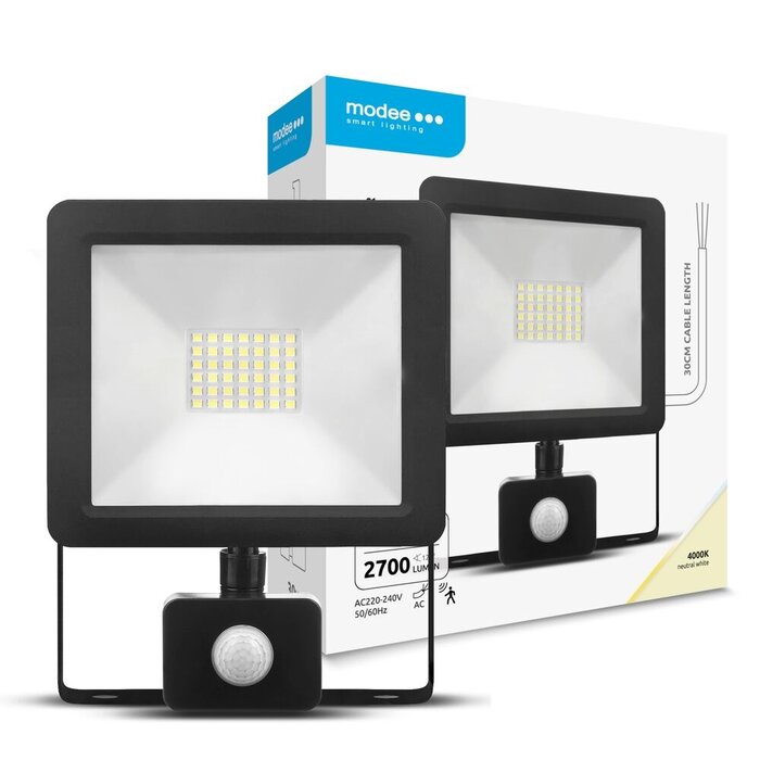 Modee Modee LED Schijnwerper met Bewegingssensor 30W  Waterdicht IP65 4000K 2700 Lumen