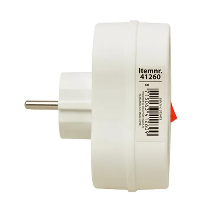 VB Dubbel stopcontact doorvoer met schakelaar wit met randaarde horizontaal