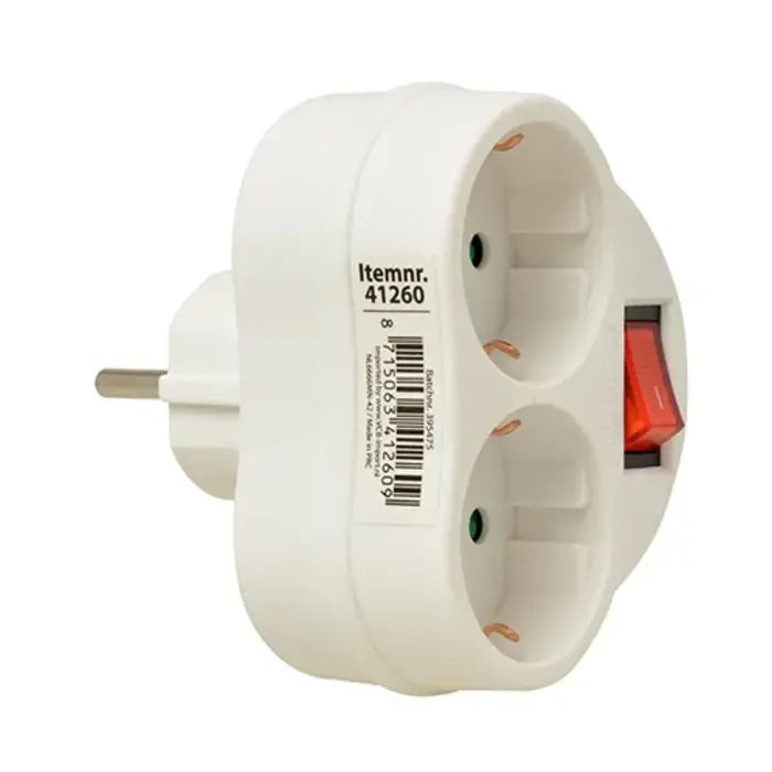 VB Dubbel stopcontact doorvoer met schakelaar wit met randaarde horizontaal