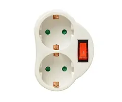 VB Dubbel stopcontact doorvoer met schakelaar wit met randaarde horizontaal