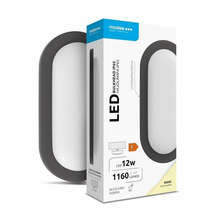 Modee Modee LED Bulkhead Ovaal zwart 12W 1160lm 4000K Koel Wit IP65