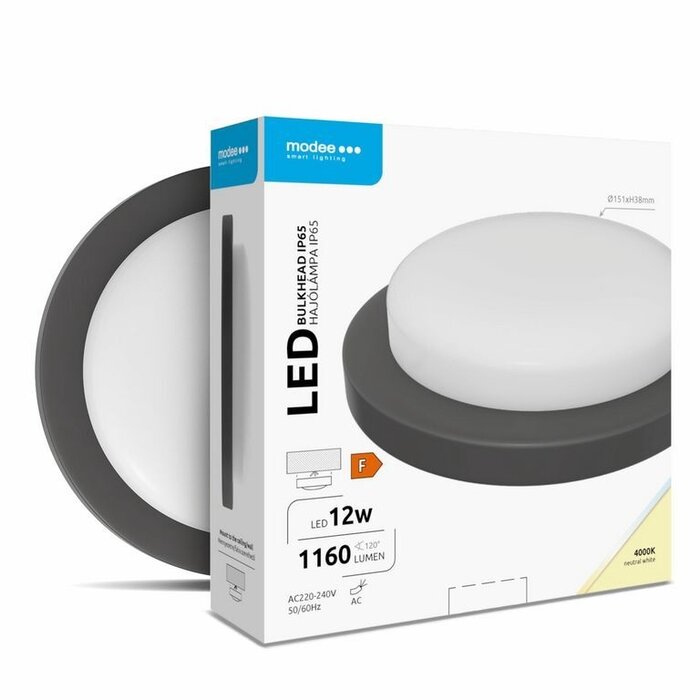 Modee Modee LED Bulkhead Plafondlamp zwart 12W 1080lm 4000K Koel wit IP65