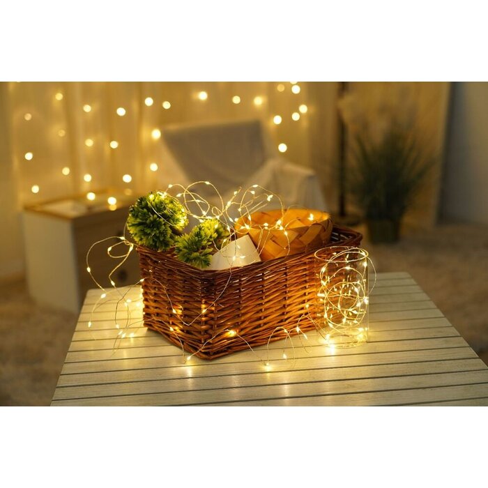 Modee Modee Kerstverlichting lichtsnoer - 5 meter 100leds - 5cm per led - 3x AA batterij - 2700K warm wit