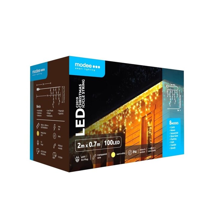 Modee Modee Kerstverlichting lichtsnoer - 2 meter 100leds -  2700K warm wit voor Buiten en Binnen