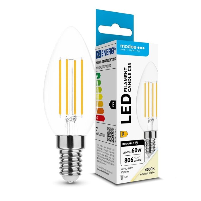 Modee Modee LED Lamp Filament kaars E14 7W dimbaar 4000K 806 lumen