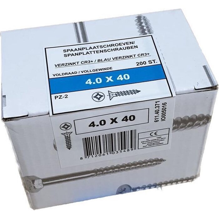 Steelies  Spaanplaatschroef 4.0x40 pozidriv PZ plat verzonken kop - 200 stuks