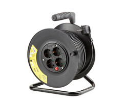 Technik Kabelhaspel 25m - 4-voudig met randaarde - 3x1.5mm2 - zwart