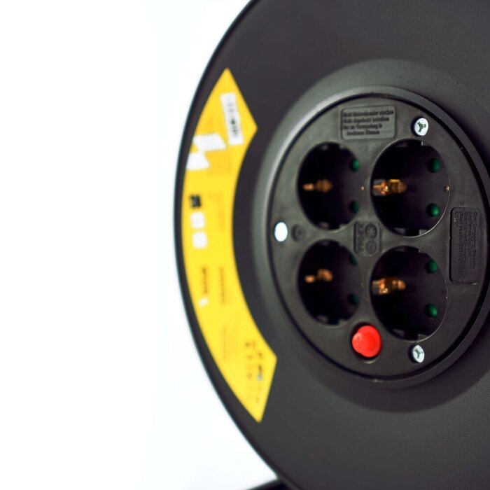 Technik Kabelhaspel 25m - 4-voudig met randaarde - 3x1.5mm2 - zwart