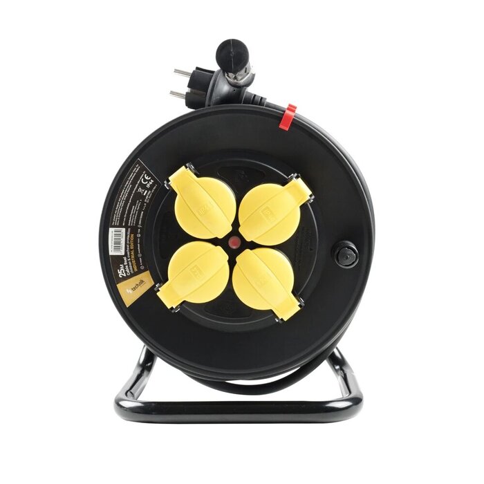 Technik Kabelhaspel 25m - 4-voudig H07RN-F IP44 16A - 3x1.5mm2 - Industriele kwaliteit