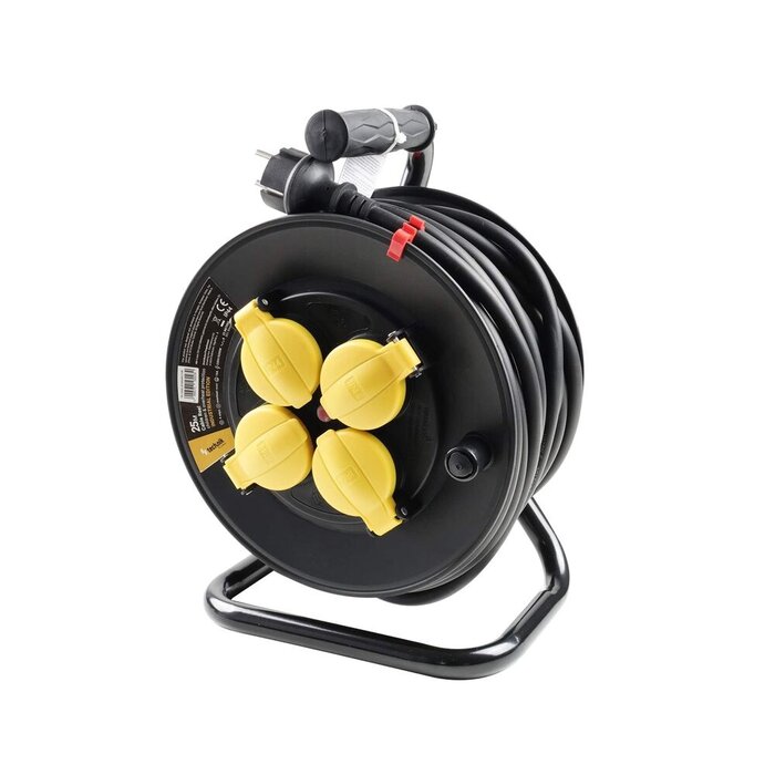 Technik Kabelhaspel 25m - 4-voudig H07RN-F IP44 16A - 3x1.5mm2 - Industriele kwaliteit