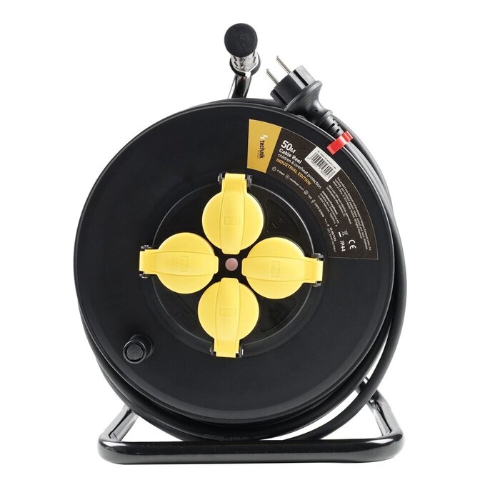 Technik Kabelhaspel 50m - 4-voudig H07RN-F IP44 16A - 3x1.5mm2 - Industriele kwaliteit