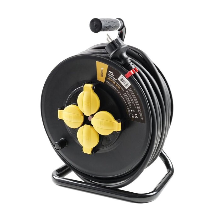 Technik Kabelhaspel 50m - 4-voudig H07RN-F IP44 16A - 3x1.5mm2 - Industriele kwaliteit