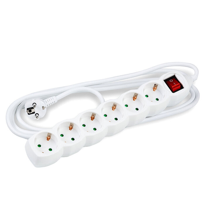 Technik Stekkerdoos 6 voudig met schakaelaar wit 1,5 meter RA 3500W