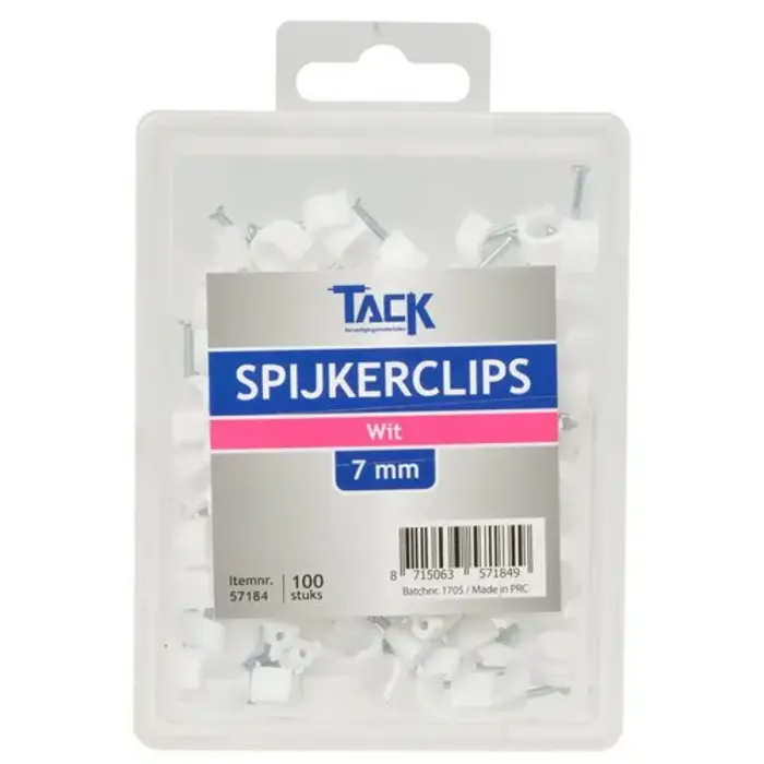 Tack Spijkerclip wit 7mm 100 st per doosje