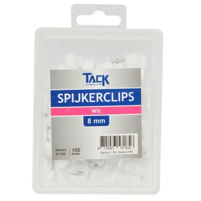 Tack Spijkerclip wit 8mm 100 st per doosje