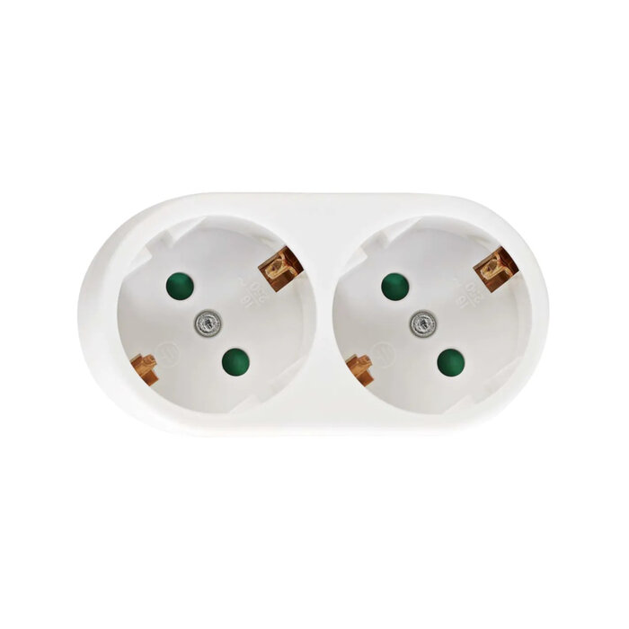 Elektrawebshop Stopcontact stekker 2 voudig wit horizontaal met randaarde - 226656