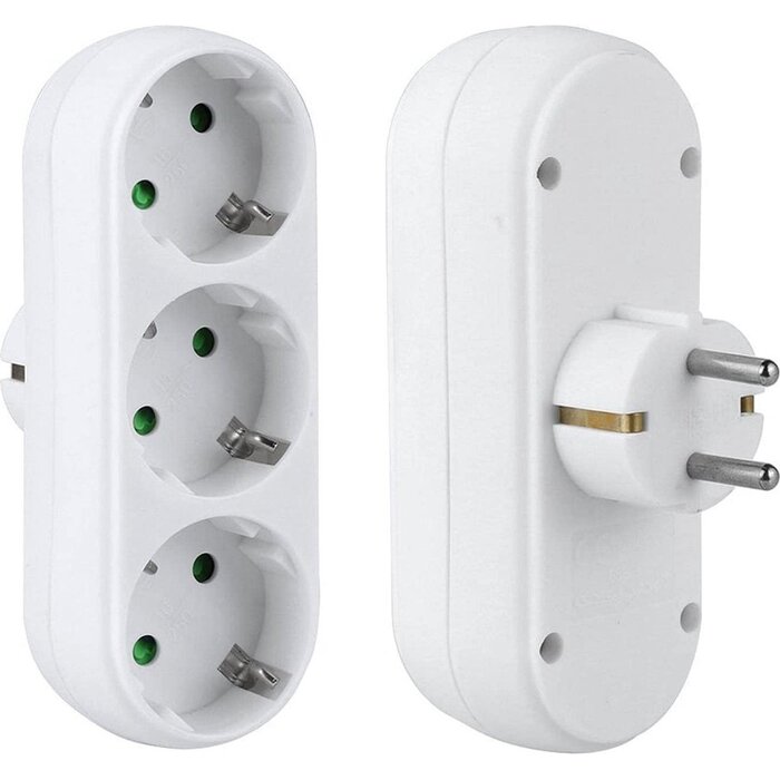 Elektrawebshop Stopcontact stekker 3 voudig wit horizontaal met randaarde - 226660