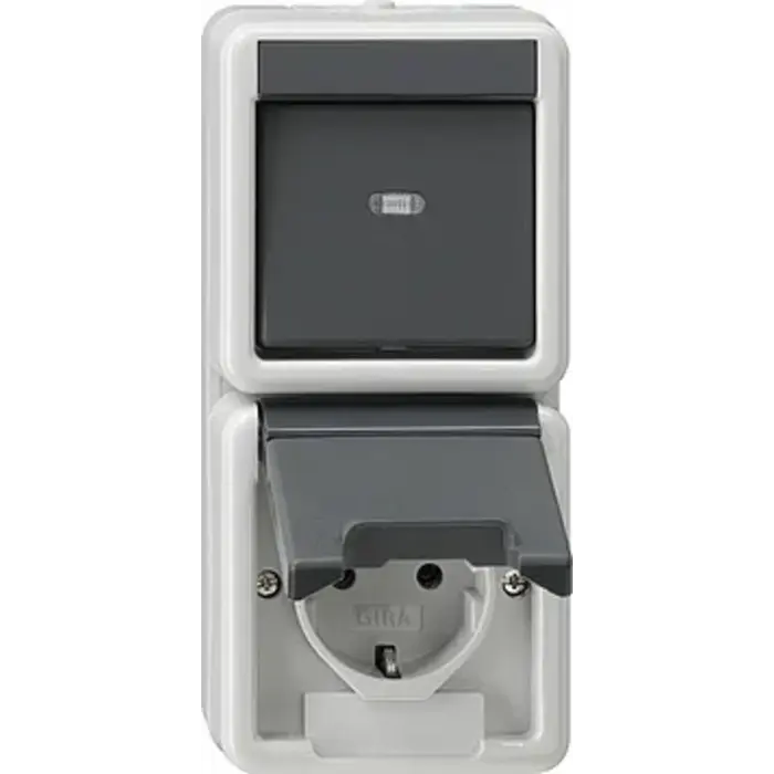 Gira Gira combi uit-wissel/stopcontact spatwaterdicht opbouw grijs IP44 - 417630