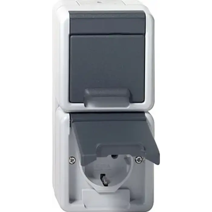 Gira Gira stopcontact 2-voudig met randaardeklapdekselbovenkap en opbouwbak verticaal 16A 250V IP44 - 478030