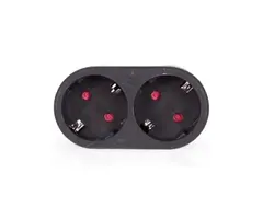 Elektrawebshop Stopcontact stekker 2 voudig zwart horizontaal met randaarde - 226655