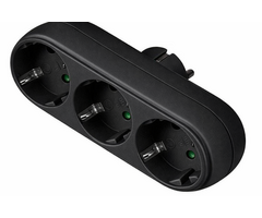 Elektrawebshop Stopcontact stekker 3 voudig zwart horizontaal met randaarde - 226661