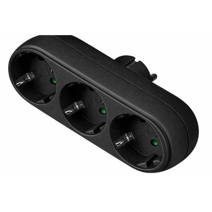 Elektrawebshop Stopcontact stekker 3 voudig zwart horizontaal met randaarde - 226661