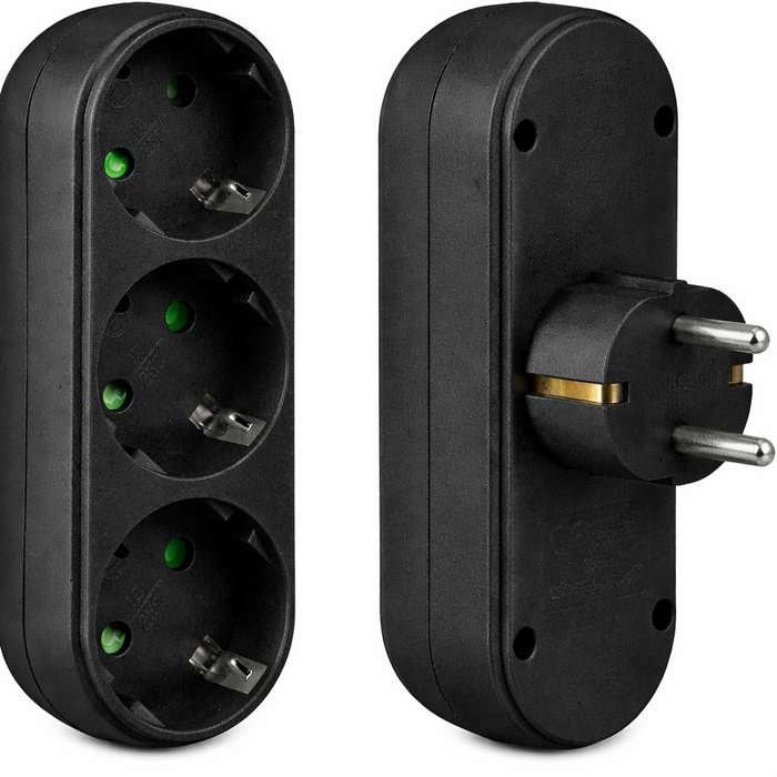 Elektrawebshop Stopcontact stekker 3 voudig zwart horizontaal met randaarde - 226661