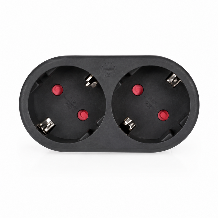 Elektrawebshop Stopcontact stekker 2 voudig zwart horizontaal met randaarde - 226655