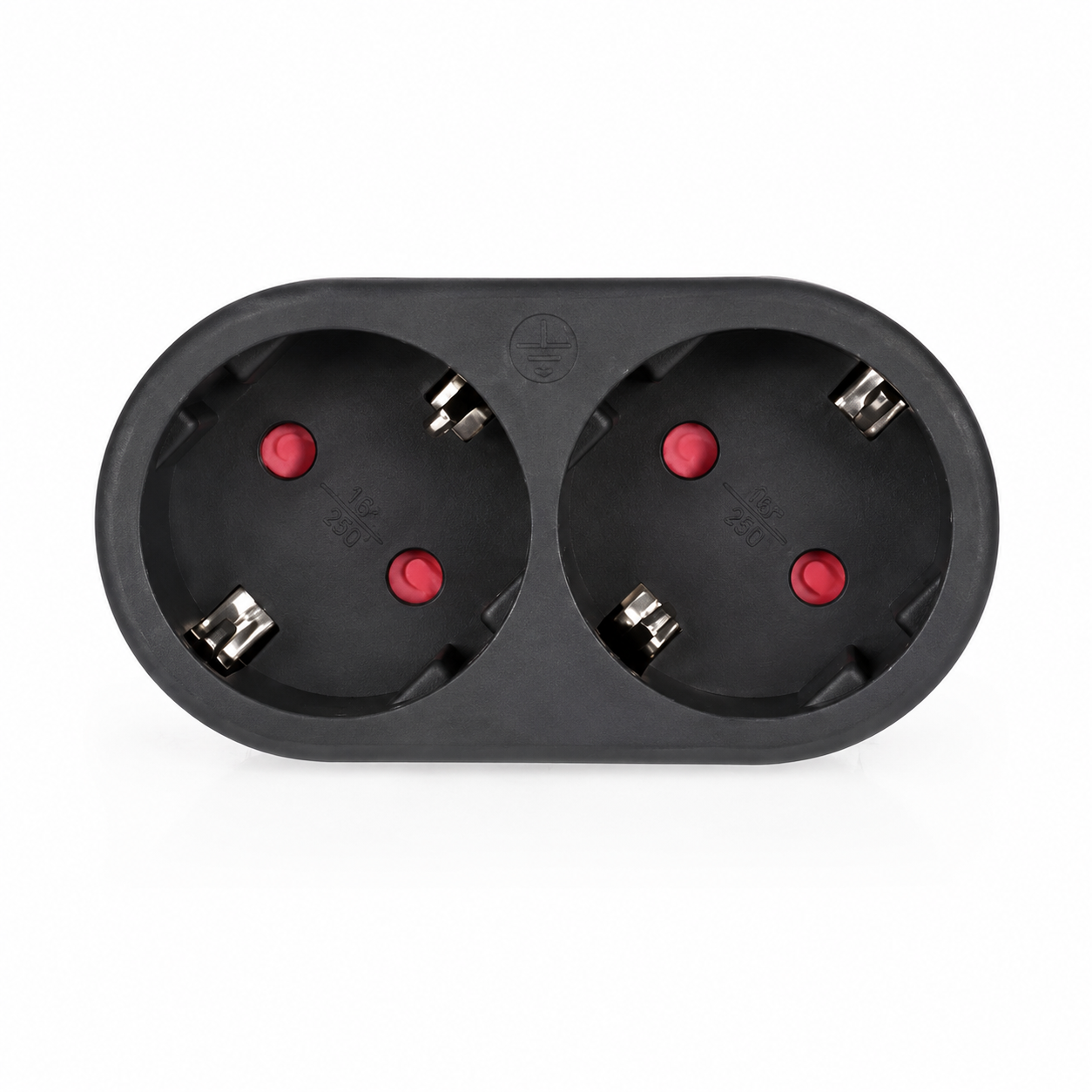 Elektrawebshop Stopcontact stekker 2 voudig zwart horizontaal met randaarde - 226655