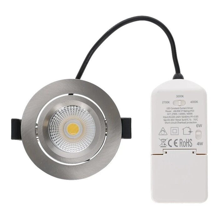 OEM LED Inbouwspot | Varda | slim-fit | 4W/6W | dim | IP65  | Zilver | CCT-SWITCH - 813925