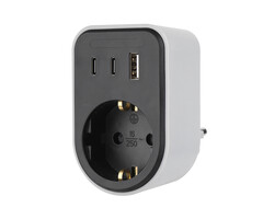 Elektrawebshop Stopcontact splitter met wcd + RA - 2x USB C + 1x USB A - Zwart - 226671