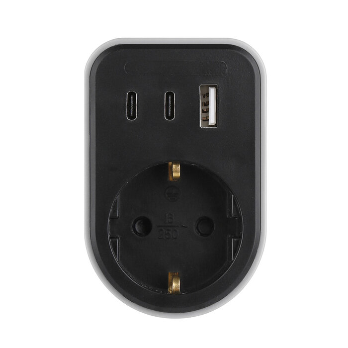 Elektrawebshop Stopcontact splitter met wcd + RA - 2x USB C + 1x USB A - Zwart - 226671