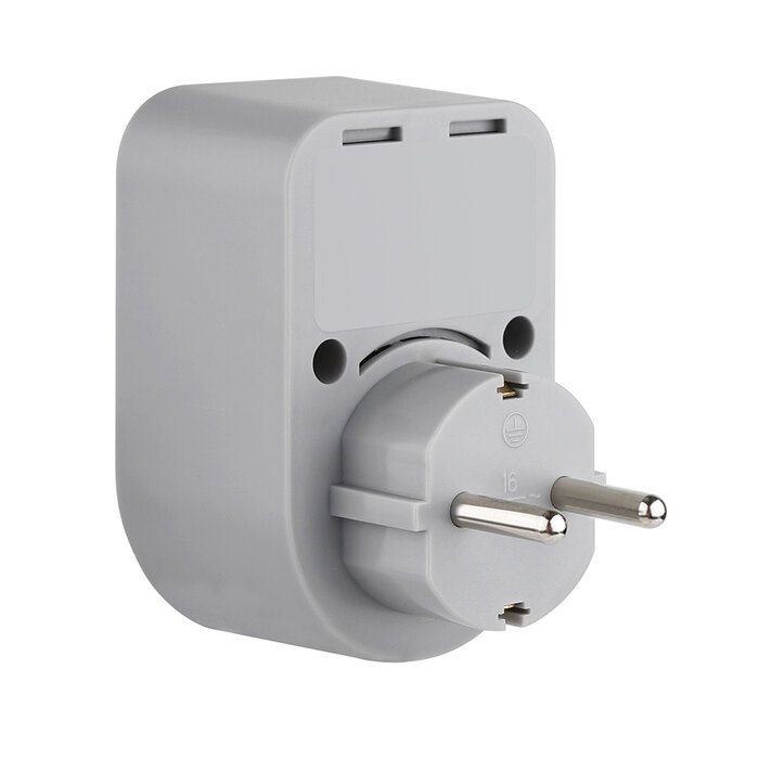 Elektrawebshop Stopcontact splitter met wcd + RA - 2x USB C + 1x USB A - Grijs - 226670