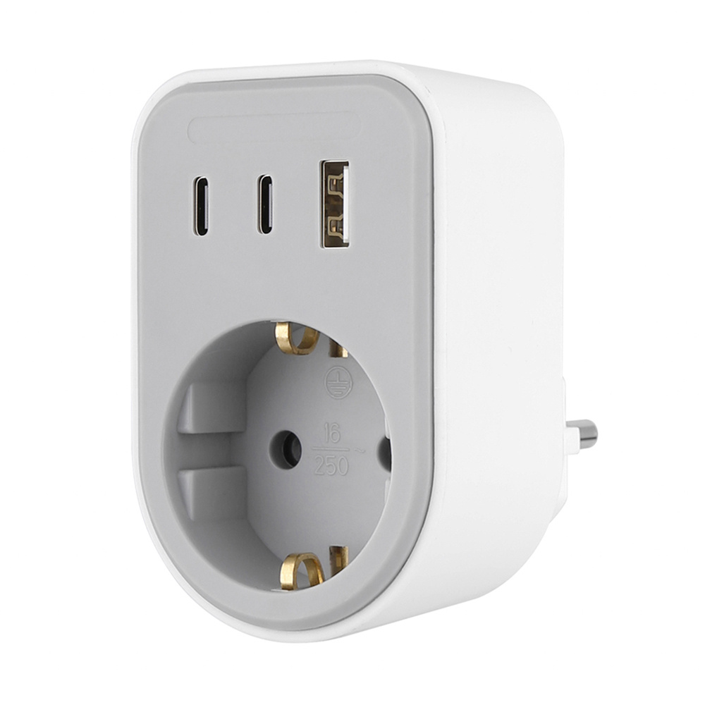Elektrawebshop Stopcontact splitter met wcd + RA - 2x USB C + 1x USB A - Grijs - 226670