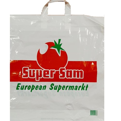 Tas, LDPE, Lus, 49x50cm, bodemvouw 10cm,lusdraagtas,30gr,45my,250st Super Sam Tas, LDPE, Lus, 49x50cm, bodemvouw 10cm,lusdraagtas,30gr,45my,250st Super Sam