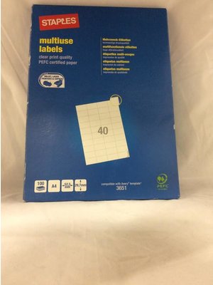 Staples A4 Multiuse Labels 100 vellen -1DS-591