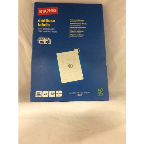 Staples A4 Multiuse Labels 100 vellen -1DS-591