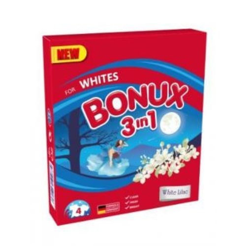 Bonux Bonux Waspoeder Witte Was 3 in 1 Whiete Lilac 400gr/4sc Bonux Bonux Waspoeder Witte Was 3 in 1 Whiete Lilac 400gr/4sc