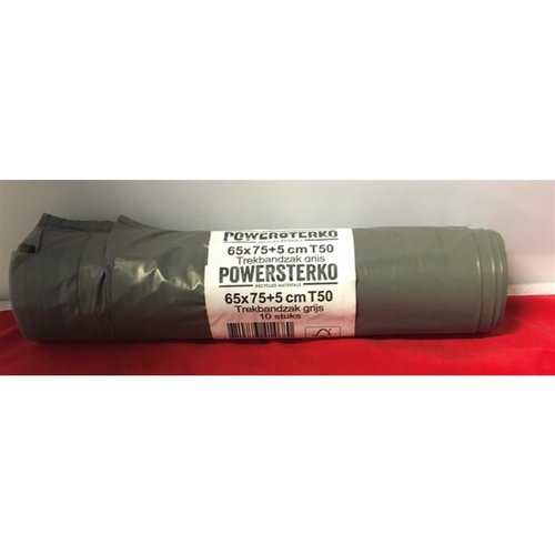 Powersterko Powersterko Afvalzak,Trekbandsluiting LDPE, 60L, 65x75cm, 55my, grijs,T50,10st