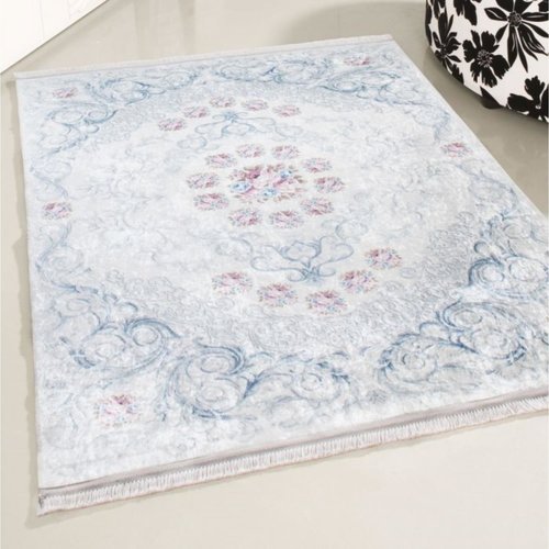 Sehzarat Sehzarat Caimas 2880 Wasbaar tapijt blauw bloemen 160 x 230