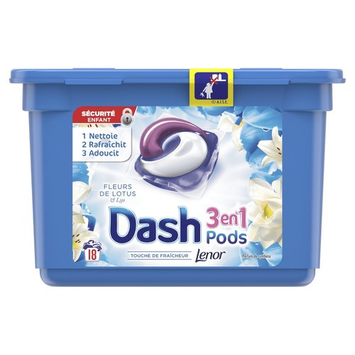 Dash Dash Wasmiddel Pods 3 in 1 Fleurs De Lotus (18x26,4gr) 475,2gr 18sc Dash Dash Wasmiddel Pods 3 in 1 Fleurs De Lotus (18x26,4gr) 475,2gr 18sc