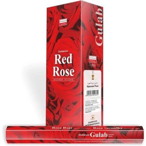 Darshan Darshan Wierook Red Rose Geurkaarsjes (6 pakjes/120 stokjes)