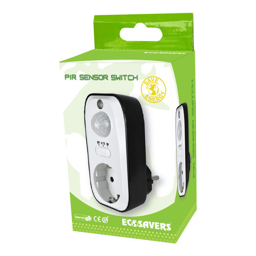 EcoSavers EcoSavers PIR Sensor Socket Switch, Infrarood Bewegings Contactschakelaar EcoSavers EcoSavers PIR Sensor Socket Switch, Infrarood Bewegings Contactschakelaar